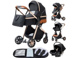 Yazoco 3 en 1, cochecito, silla de auto y cuna, reversible, ajustable, ruedas de alta calidad, color negro