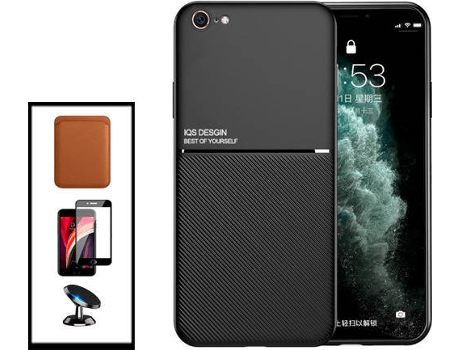 Kit Carcasa Magnética Anti Choque + Cartera + Protector de Pantalla iPhone SE 2022 G4M Negro