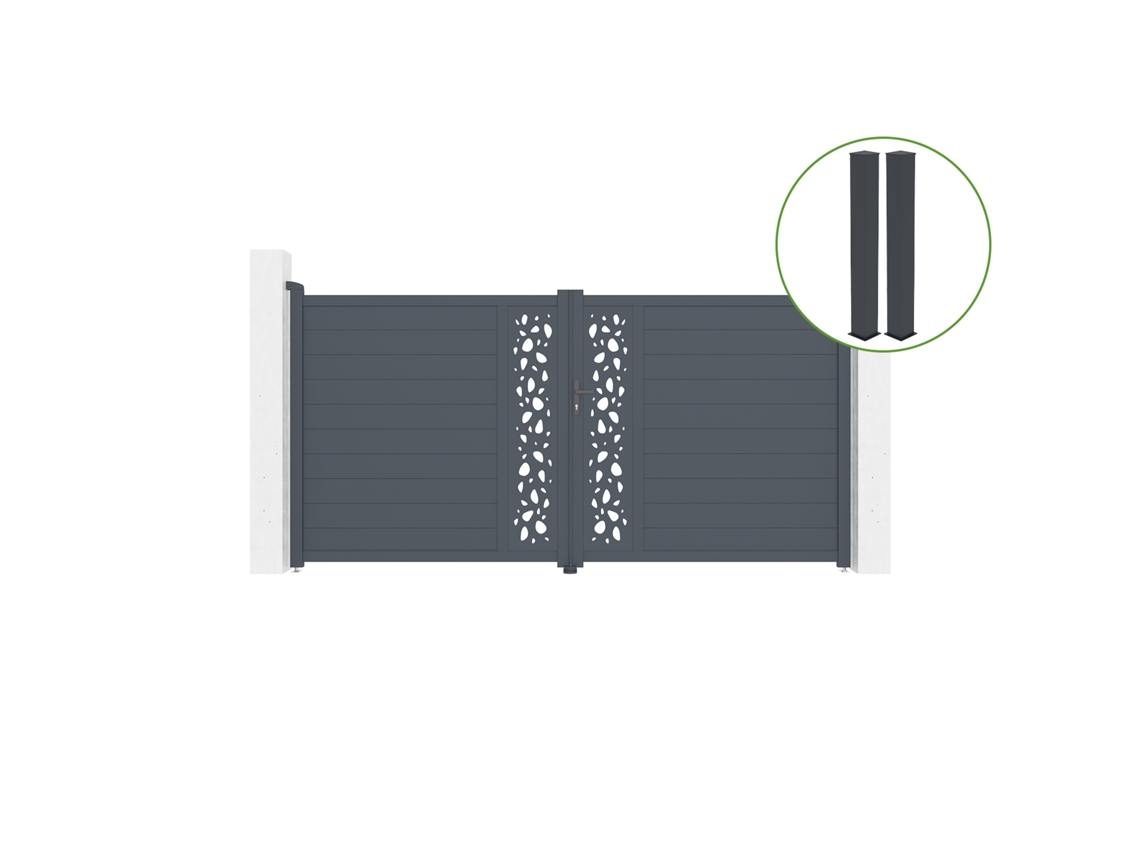 Puerta abatible 3,5m SUNNY H.180cm aluminio gris 2 postes 20x20cm H.190cm CASANOOV