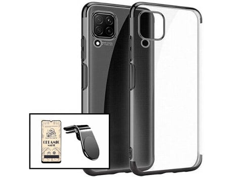 Kit Cristal Templado CeramicGlass Full Cover, Funda SlimArmor y Soporte Magnético L Safe Driving Coche Samsung Galaxy A12 Nacho PHONECARE Negro