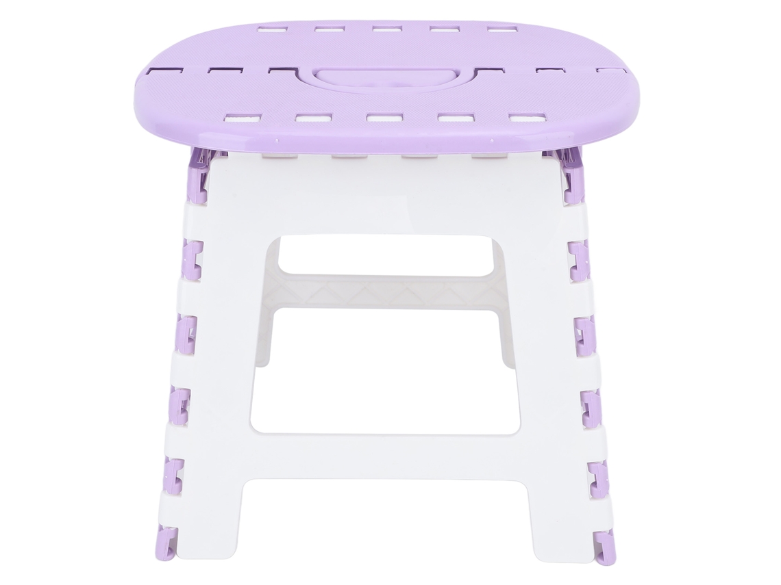 Taburete plegable de plástico para el hogar, pequeño, para acampar, pescar y actividades al aire libre, color morado claro.
