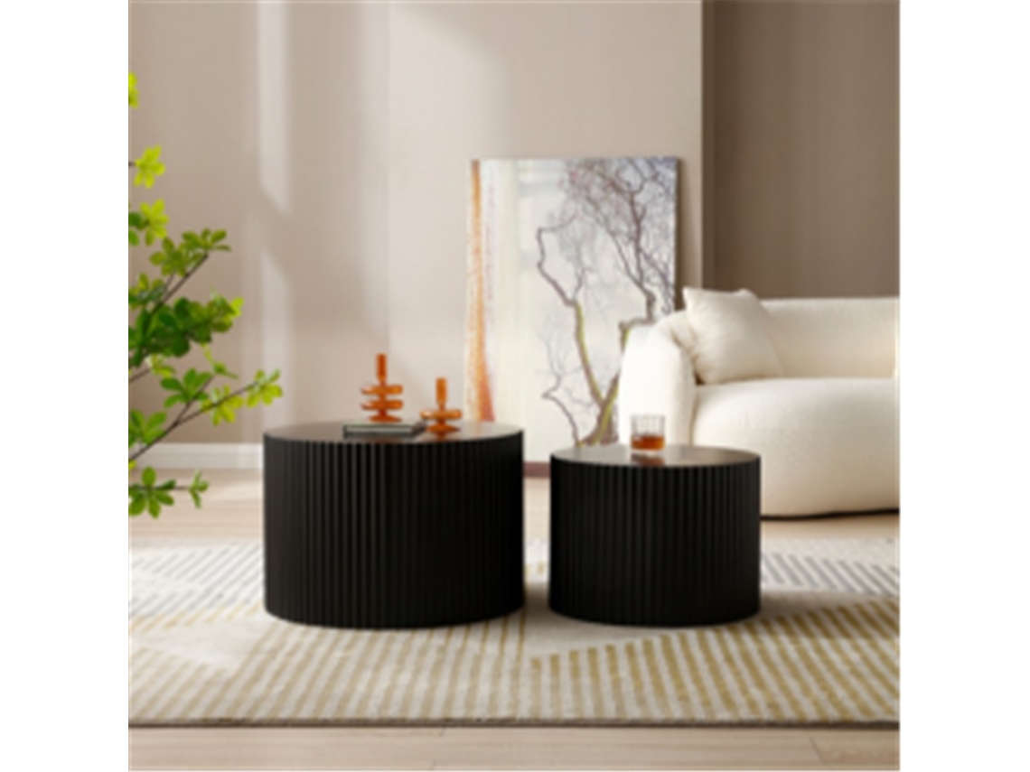 Conjunto Mesas Laterais Preto Fosco Borda Ondulada 60x40+48x35 Moderno