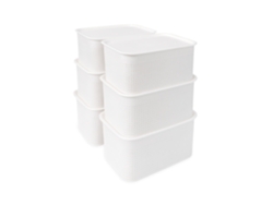 Conjunto De 6 Caixas De Armazenamento Relaxdays, Com Tampa, 5 L, 13 X 26,5 X 19 Cm, Caixa Empilhável De Plástico, Branca