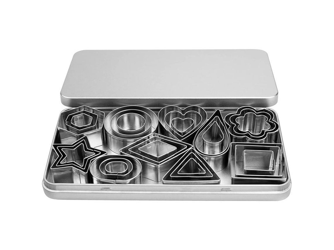 Juego de 30 mini moldes para galletas: corazón, estrella, flor, redondo, cuadrado, hexágono, óvalo, diamante para arcilla polimérica.
