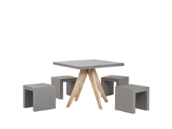 Conjunto de jardín de cemento reforzado mesa 90 x 90 cm 4 taburetes gris/madera clara BELIANI Olbia/taranto