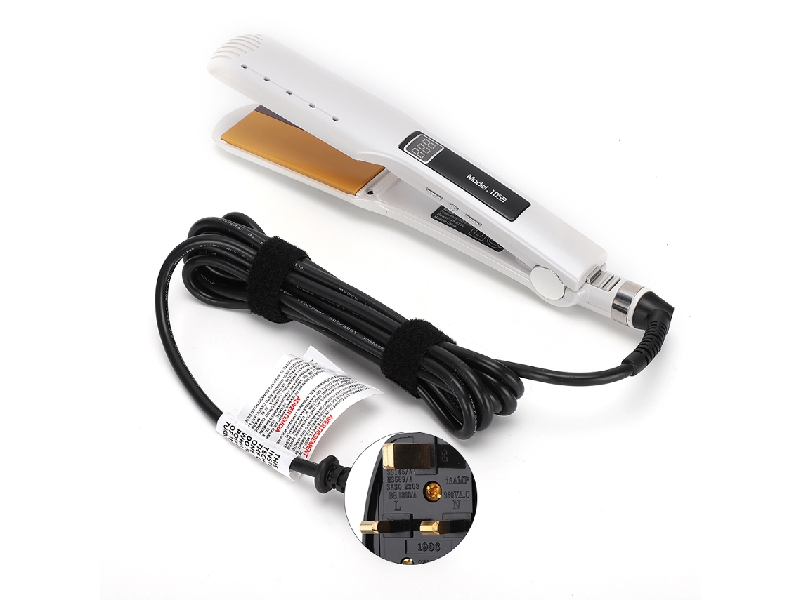 Plancha De Pelo Eléctrica Con Tira De Silicona, Lcd Y Plug Uk, Alisador Y Rizador, Herramienta De Peinado Blanco