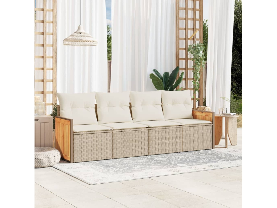 Conjunto de sofá de jardín de 4 piezas con cojines, mimbre sintético beige, Dkd Home Decor