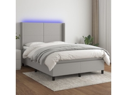 Cama Box Spring Colchón Y Luces Led Tela Gris Claro 140x190 Cm