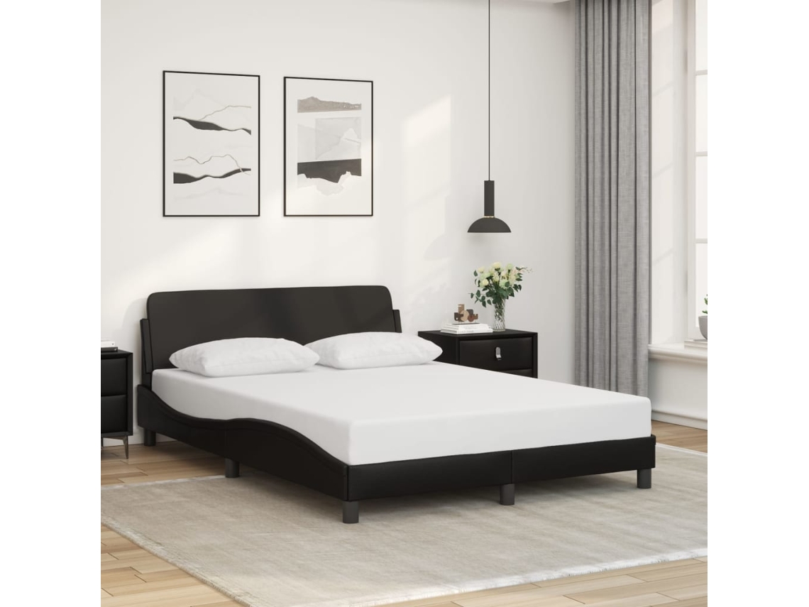 Estructura De Cama Sin Colchón Cuero Sintético Negro 140x190 Cm