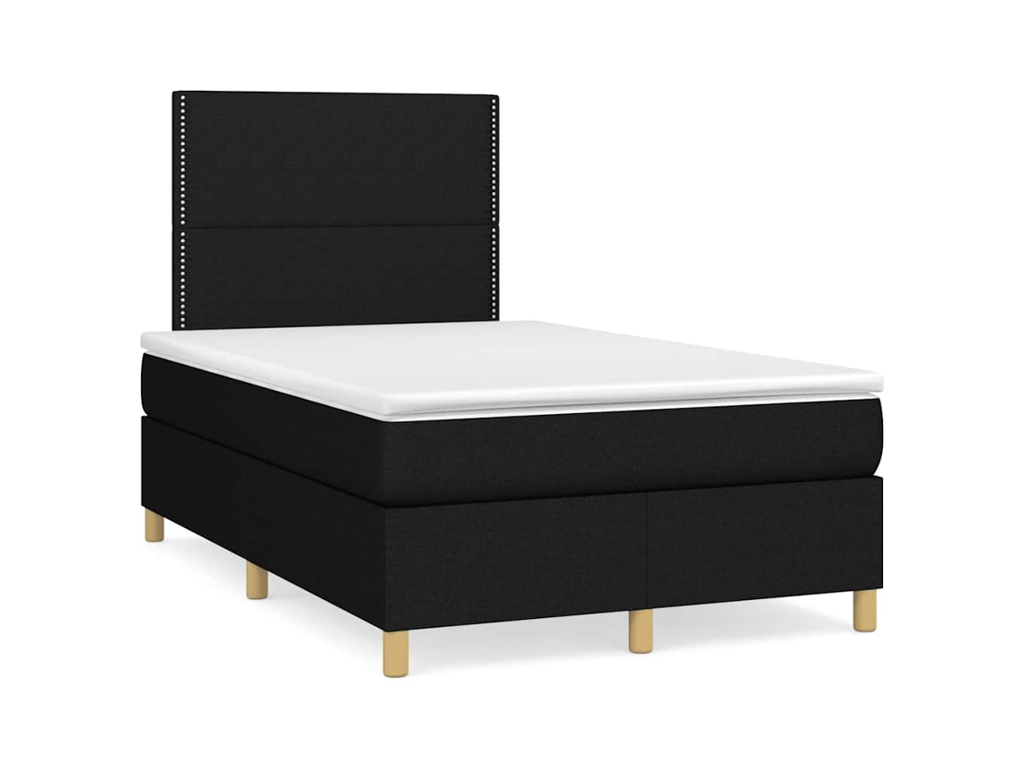 Cama Box Spring Con Colchón Y Luces Led Tela Negro 120x190 Cm