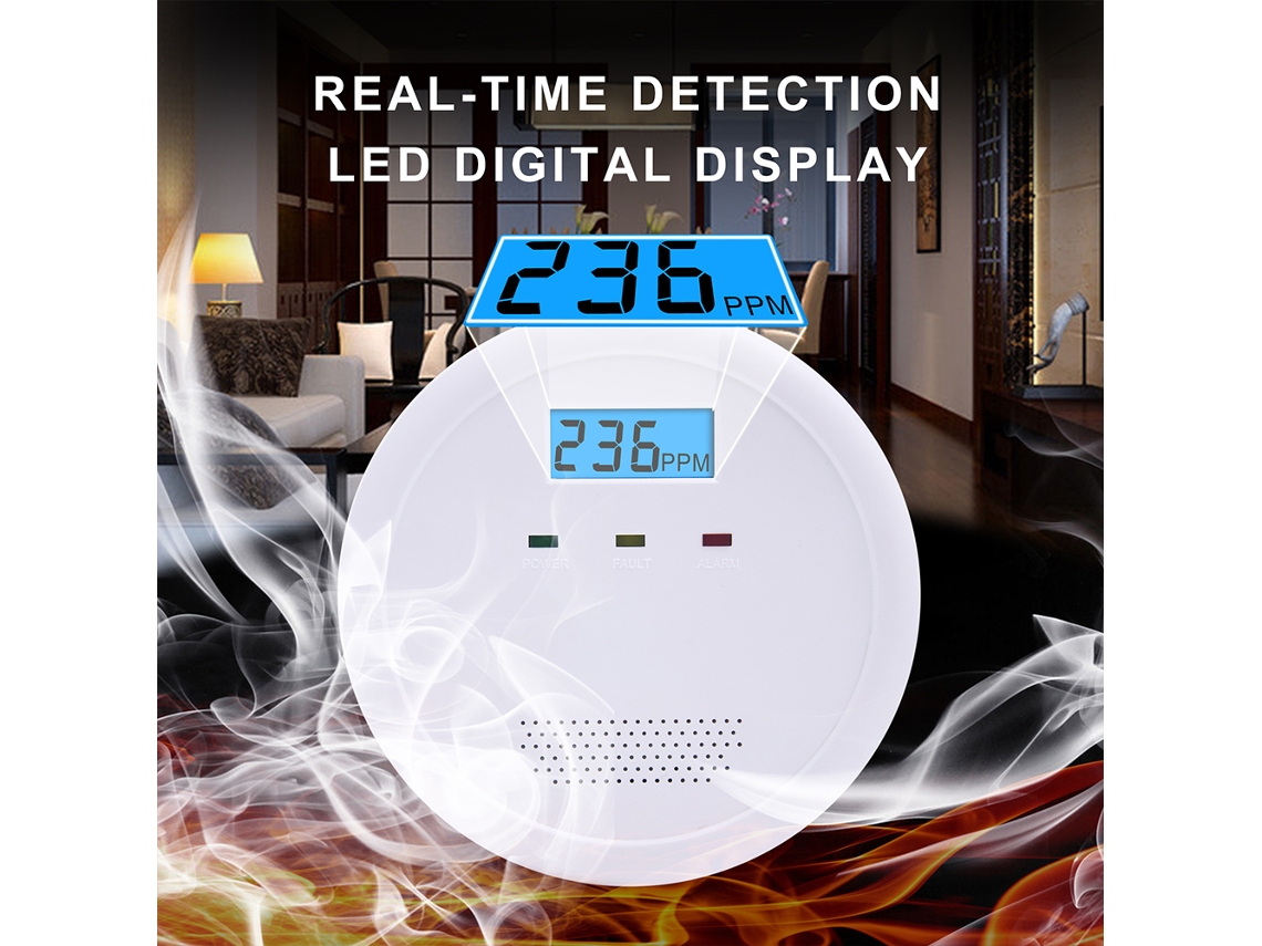 Detector De Monóxido De Carbono Con Pantalla Lcd, Funciona Con Pilas Y Cuenta Con Alarma Sonora Y Visual Para Uso Doméstico Y Hotelero.