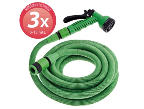 Manguera extensible riego compacto 5 a 15 metros con pistola 7 posiciones