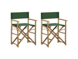 Silla de director plegable de 2 piezas DKD Home Decor de bambú y tela verde