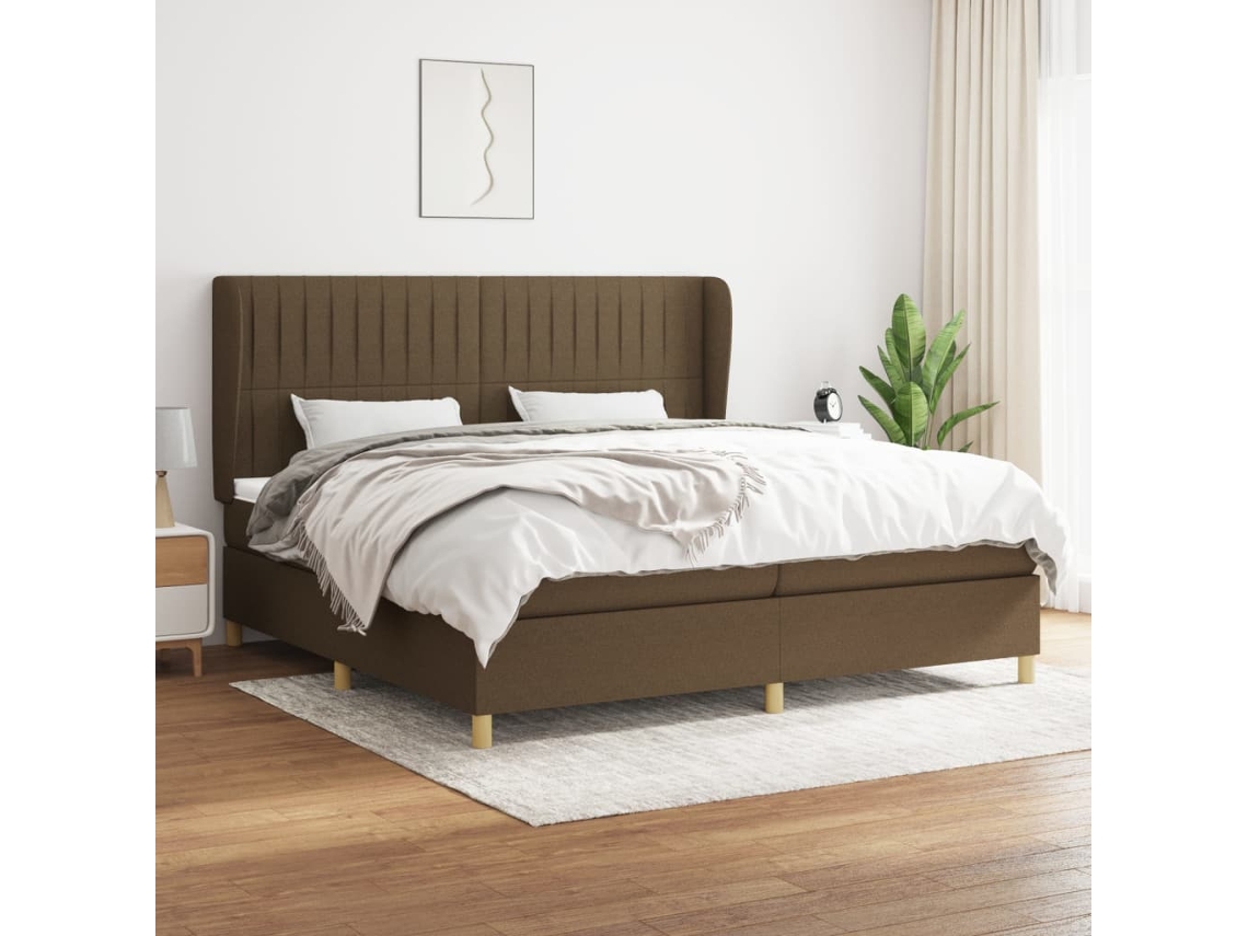 Cama Box Spring Con Colchón Tela Marrón Oscuro 200x200 Cm