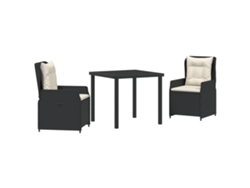Conjunto de comedor de jardín vidaXL de 3 piezas en ratán negro y poliéster