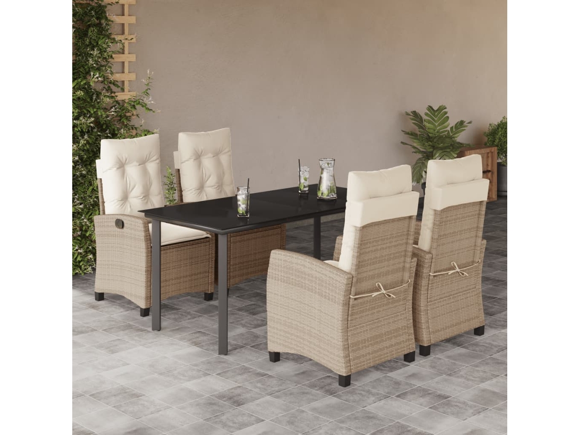 Juego de comedor de jardín de 5 piezas con cojines de mimbre beige de DKD Home Decor