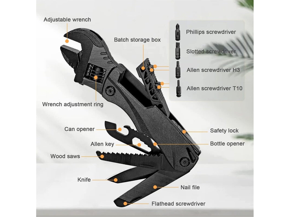 Alicates Multiusos Para Acampar Al Aire Libre Color Negro ipree Llave Inglesa Multifuncional Ajustable Sierra Plegable Herramienta Combinada Edc