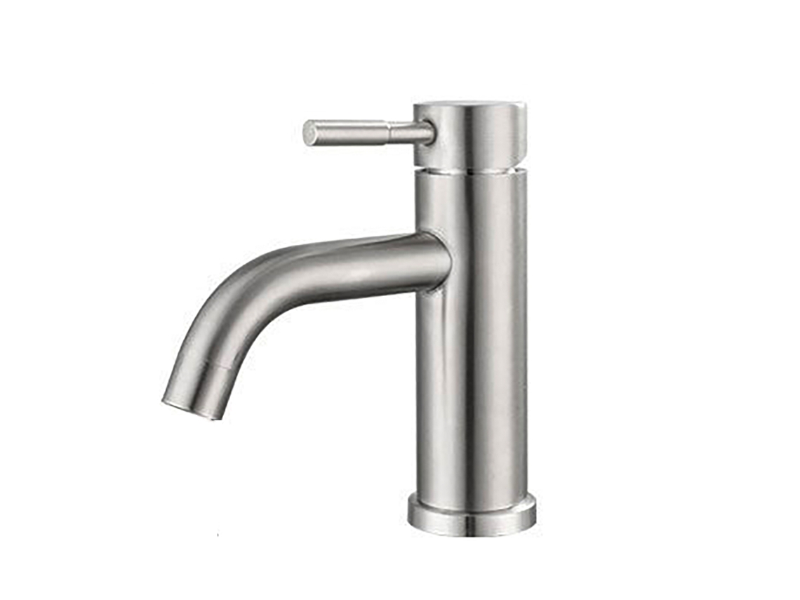 Grifo De Lavabo Monomando (de Curva Baja), Grifo De Lavabo De Agua Fría Y Caliente, Material De Acero Inoxidable Cepillado