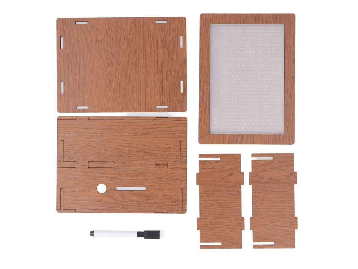 Hucha de madera con contador de objetivos de hasta 2000 USD para niños y niñas.