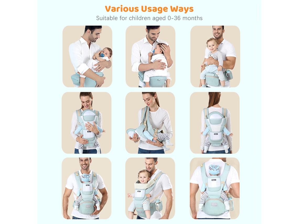 Portabebés Multifuncional Transpirable Con Asiento De Cintura Para Bebés De 0 A 36 Meses.