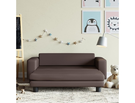 MAISON EXCLUSIVE - Sofá para niños y reposapiés cuero sintético marrón 100x50x30cm