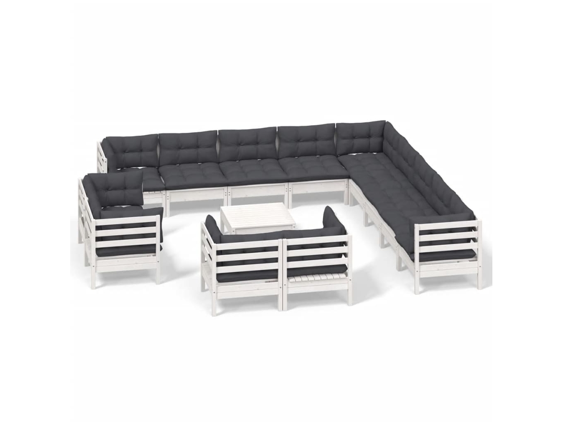 Maison Exclusive - Muebles De Jardín 14 Pzas Con Cojines Blanco Madera Maciza Pino