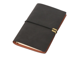 Libreta A5, cubierta de cuero sintético con 6 anillas y banda elástica, recargable con hojas sueltas.