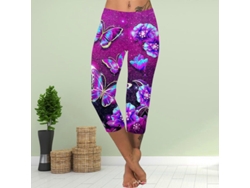 Leggings Cortos De Verano Para Mujer De Tallas Grandes Con Estampado De Mariposas Y Luna, Corte Ajustado Y Entallado En 3d.