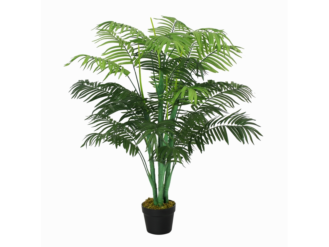 Palmera artificial de 125 cm con 18 hojas y jarrón para salón o balcón.