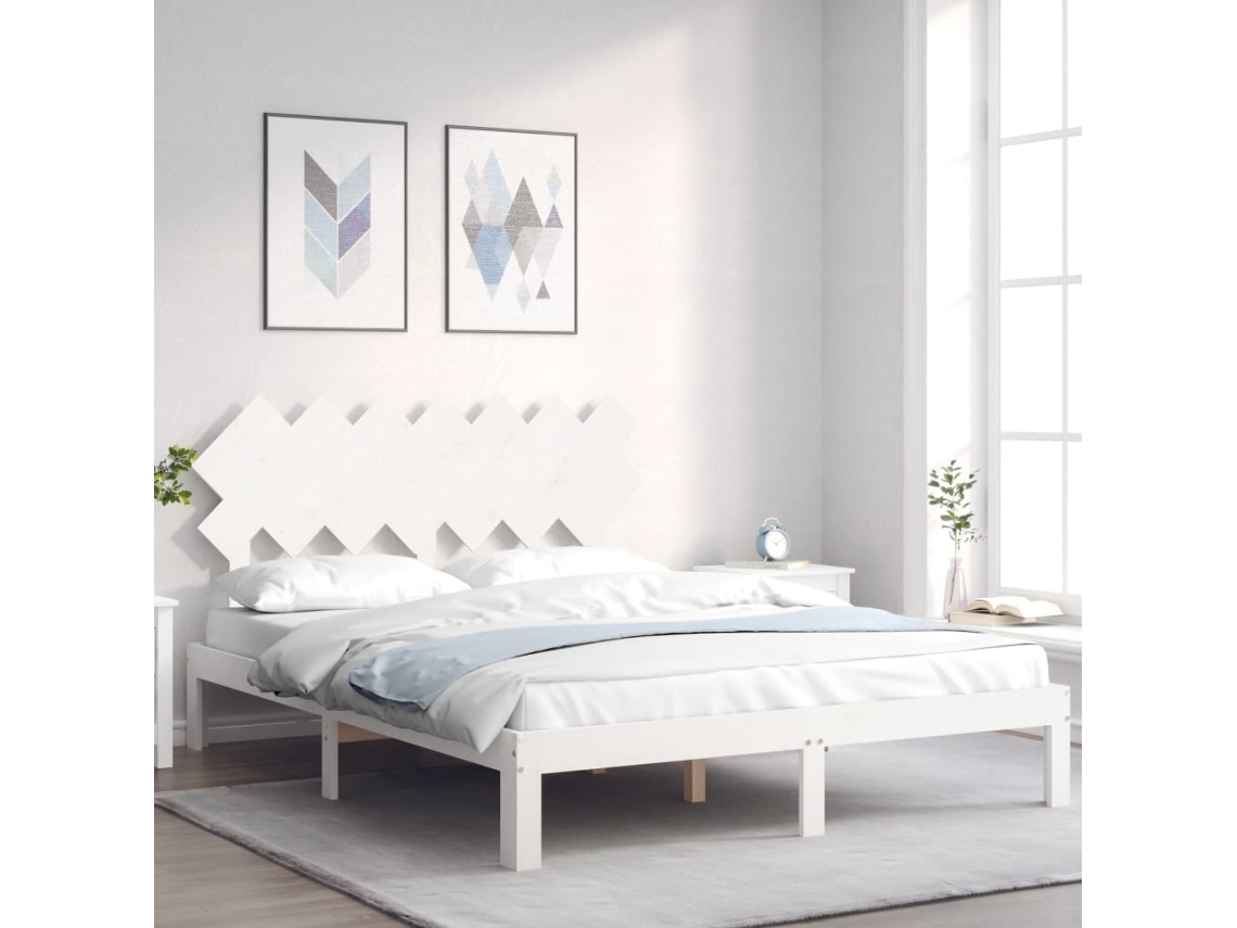 Estructura De Cama Sin Colchón Madera De Pino Blanca 140x200 Cm