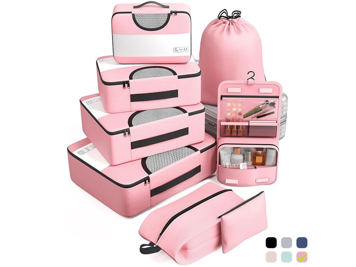 Bolsa De Viaje De 8 Piezas, Accesorios De Almacenamiento De Viaje Con Neceser Colgante Y Bolsa Para Zapatos (rosa) Cuich