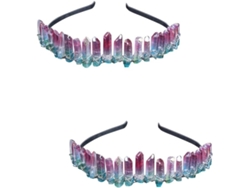 2pièces Diadème Corona Quartz Rosa Et Verde Accessoire Élégant Pour Cabello Diadema Transparent
