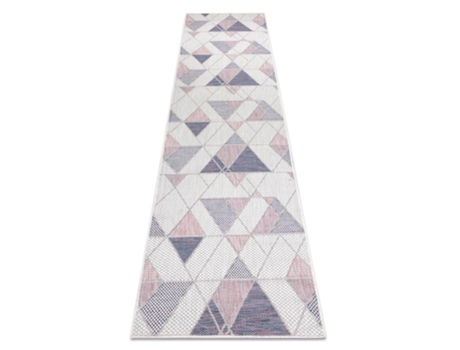 Alfombra Sisal Sion Alfombra de Pasillo Geométrico, Triangulos 3006 Tejido Plano Ecru/Rosado (60 x 300 cm)