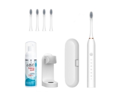 Cepillo de dientes eléctrico HHZ Ultrasónico 4 cabezales de cepillo Porta maleta Mousse de limpieza