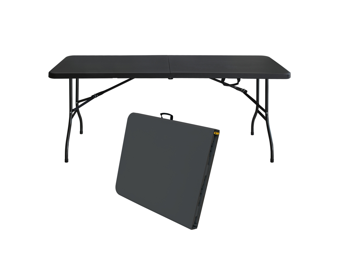 Mesa Plegable De 180 Cm Para Camping Y Picnic, 135 Kg, Color Negro.