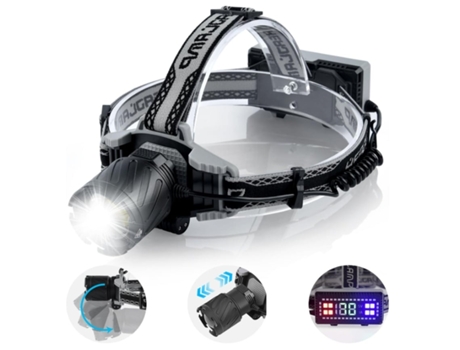 BISBISOUS Td-085 Linterna Frontal Led Recargable 4 Modos Zoom Pantalla Digital Impermeable Negro VIGA EUROPE