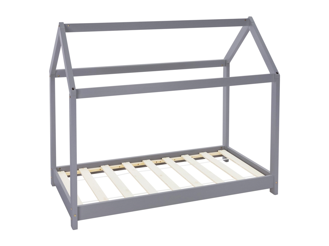Cama infantil casa ML-Design 70 x 140 cm color gris claro con listones de madera de pino