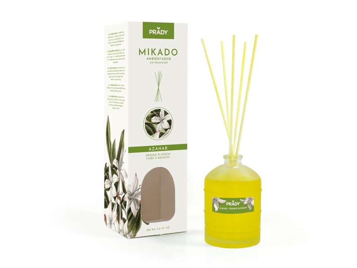 Ambientador Mikado Orange Blossom Botella de vidrio de 100 ml y varillas difusoras Prady