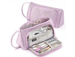 Estuche de 3 compartimentos, gran capacidad, para estudiantes de secundaria, Chennnls (morado)