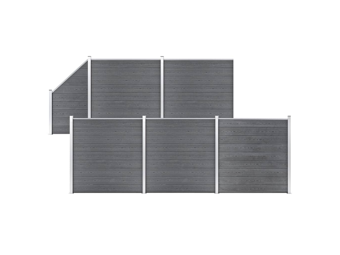 Panel de valla WPC de 5 cuadrados, 1 inclinado, 965 x 186 cm, gris, DKD HOME DECOR