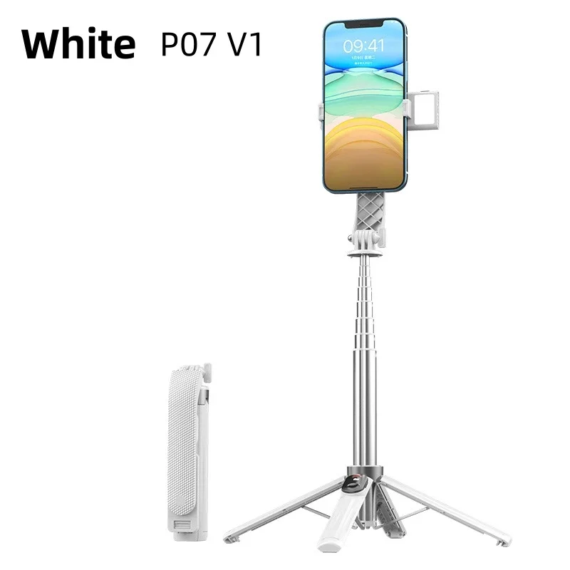 (Blanco) Palo selfie inteligente y flexible con rotación de 360° y control remoto Bluetooth.