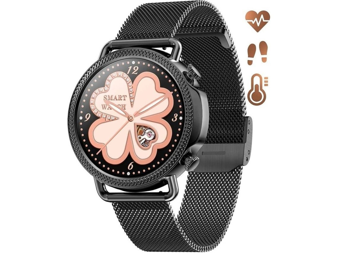 Reloj inteligente Android/iOS con monitor de temperatura y frecuencia cardíaca para la salud femenina, oxímetro y monitor de actividad física (negro) Bestvite