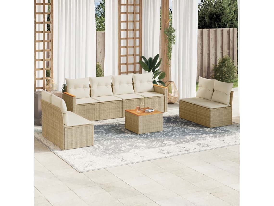 Conjunto de 9 sofás de jardín con cojines de mimbre beige de Dkd Home Decor