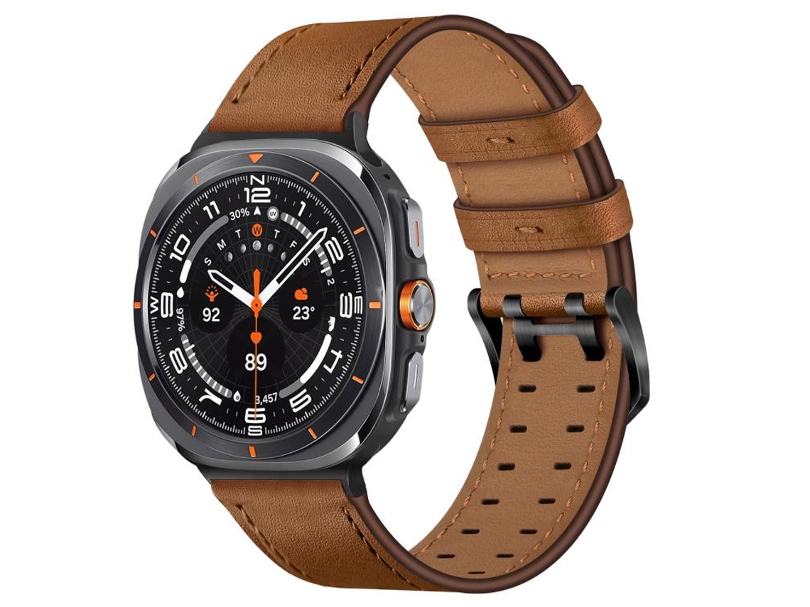 Bracelete Para Samsung Galaxy Watch Ultra - Couro Genuíno Com Fivela Dupla (47mm) - Marrom