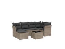 Maison Exclusive - Set De Sofás De Jardín 7 Pzas Con Cojines Ratán Pe Gris Claro