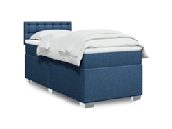 Cama Box Spring Con Colchón Tela Azul 90x190 Cm
