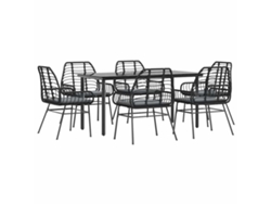 Maison Exclusive - Set De Comedor De Jardín 7 Piezas Cojines Ratán Sintético Negro