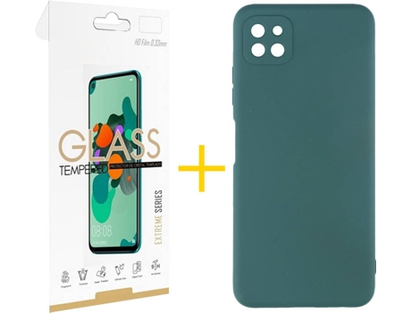 Funda y Protector de Vidrio 1x Samsung Galaxy A22 5G SKYHE Silicona Líquida Verde
