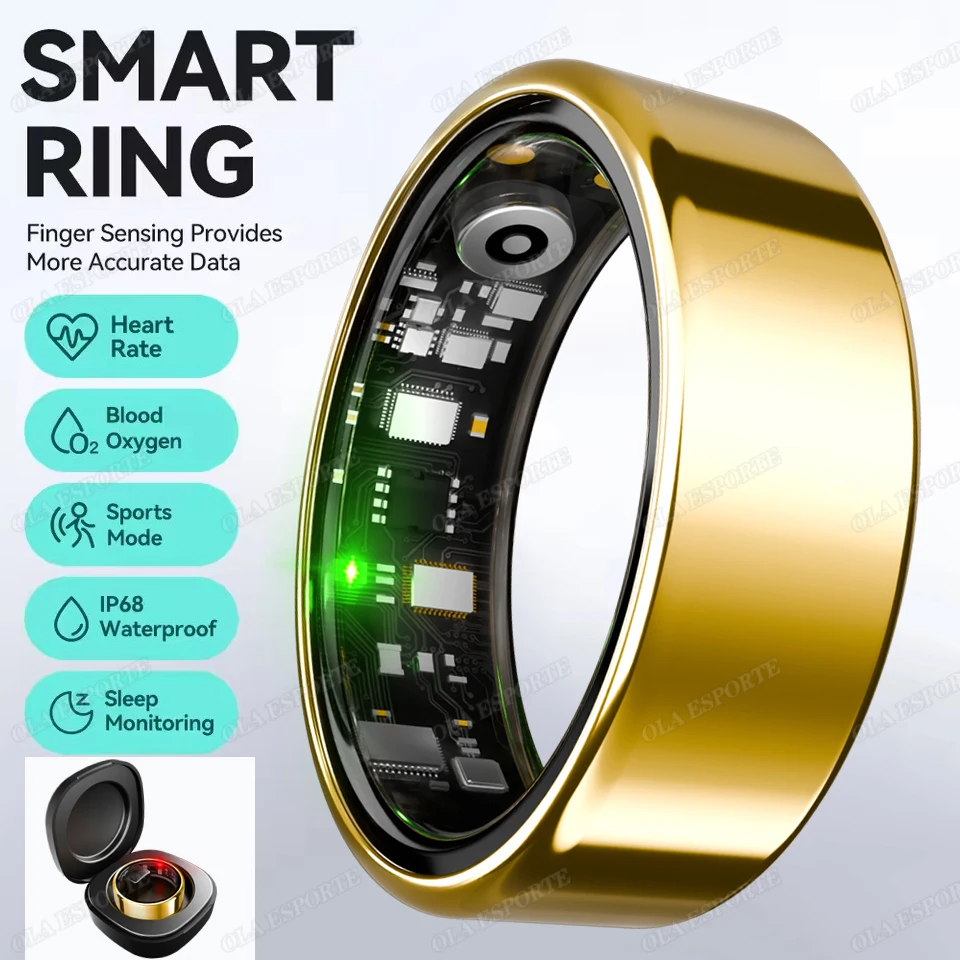 (oro, Estuche De Carga, Talla 8) Anillo Inteligente, Monitorización De La Salud, Seguimiento De La Actividad, Resistente Al Agua.