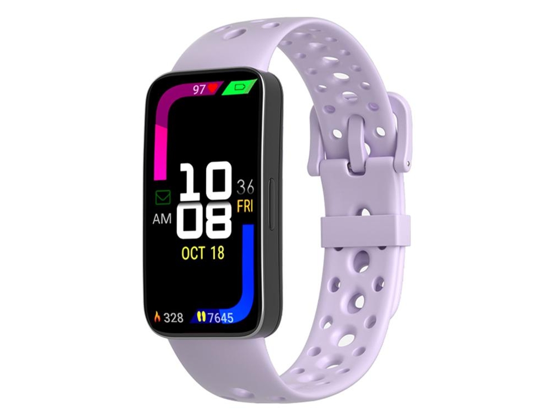 Bracelete Para Huawei Band 10 / 9 / 8 - Silicone Cinza-névoa - Fivela De Pino - Furos Redondos Roxo